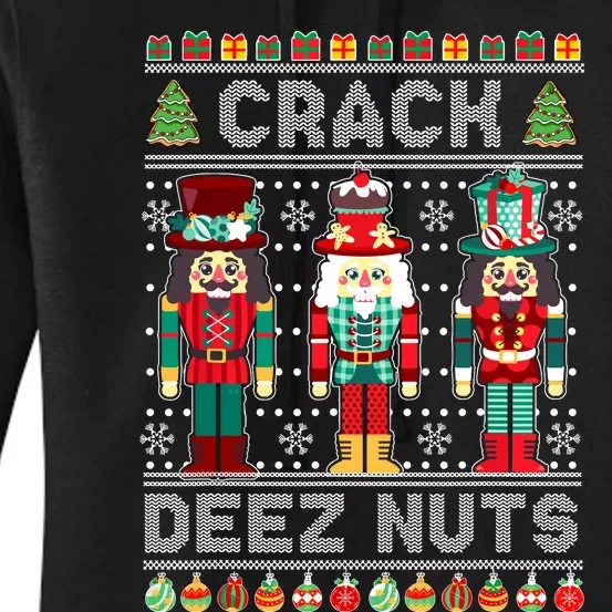 Deez Nuts Nutcracker Funny Ugly Christmas Sweater Xmas Women's Pullover Hoodie