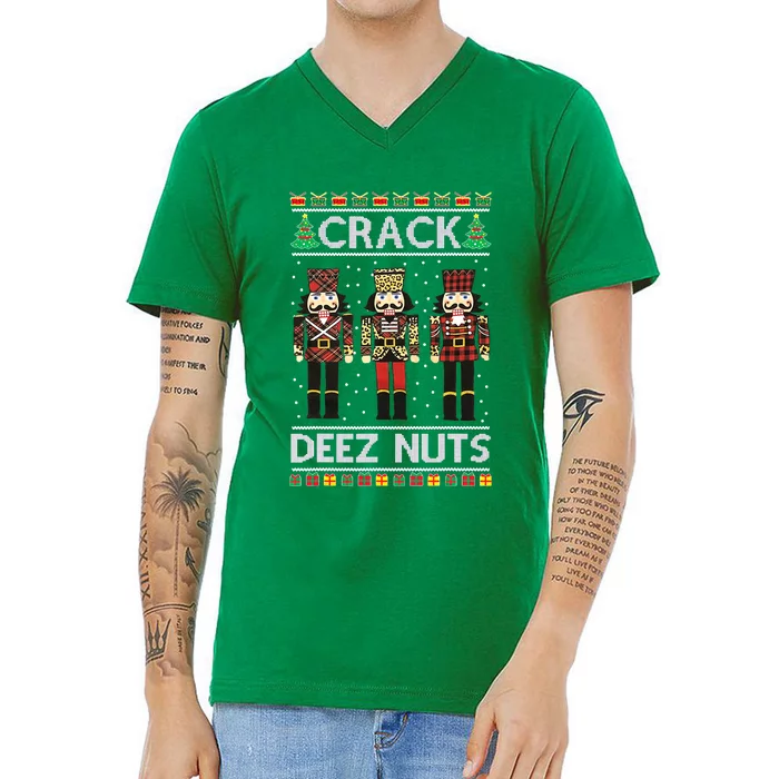 Deez Nuts Nutcracker Nut Women Funny Christmas Pjs V-Neck T-Shirt