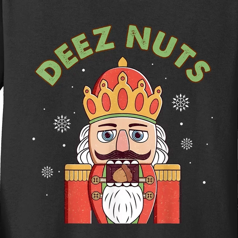 Deez Nuts Nutcracker Nut Women Funny Christmas Pjs Kids Long Sleeve Shirt