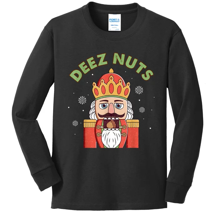 Deez Nuts Nutcracker Nut Women Funny Christmas Pjs Kids Long Sleeve Shirt