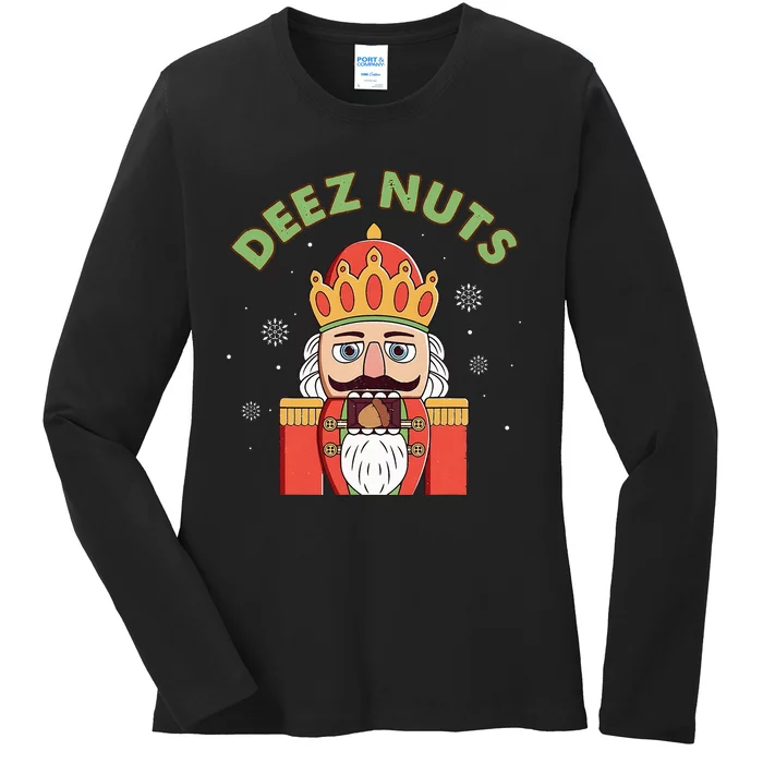 Deez Nuts Nutcracker Nut Wo Funny Christmas Pjs Ladies Long Sleeve Shirt