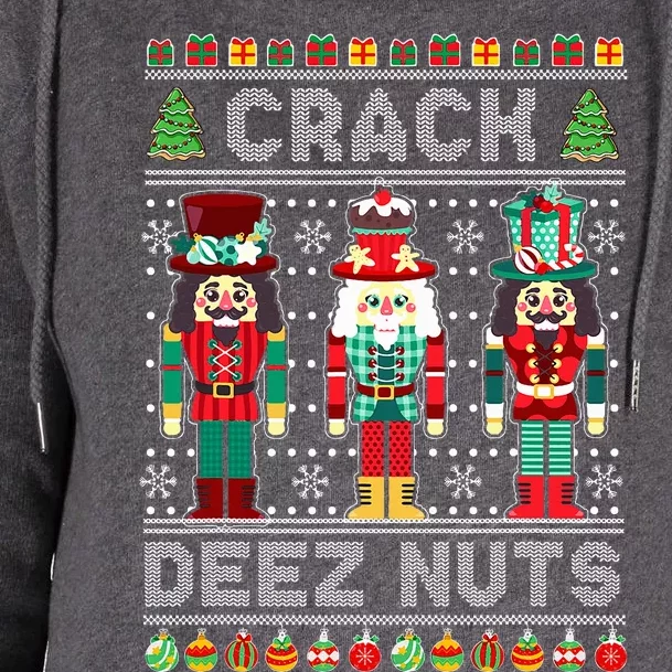 Deez Nuts Nutcracker Funny Ugly Christmas Sweater Xmas Womens Funnel Neck Pullover Hood