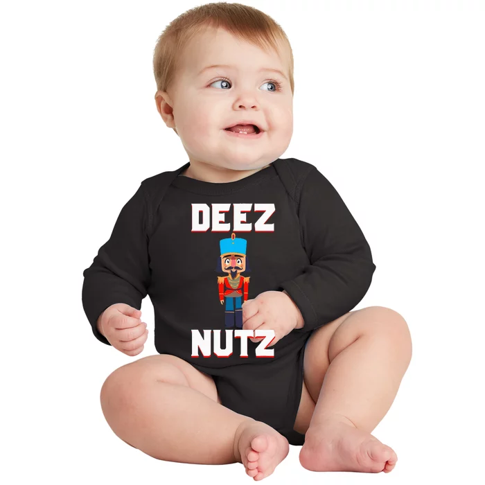 Deez Nutz Nutcracker Nuts Holiday Christmas Funny Novelty Baby Long Sleeve Bodysuit