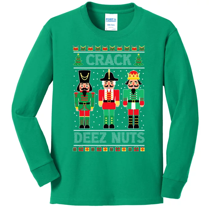 Deez Nuts Nutcracker Ugly Christmas Sweater Xmas Kids Long Sleeve Shirt