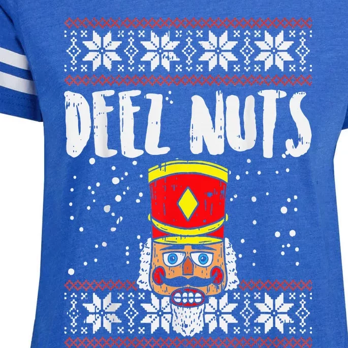 Deez Nuts Nutcracker Funny Ugly Christmas Sweater Enza Ladies Jersey Football T-Shirt