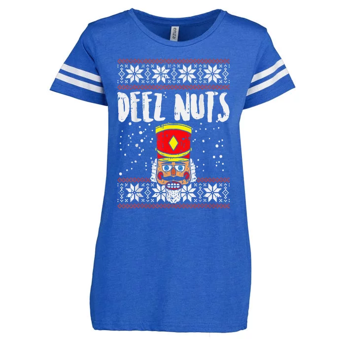 Deez Nuts Nutcracker Funny Ugly Christmas Sweater Enza Ladies Jersey Football T-Shirt