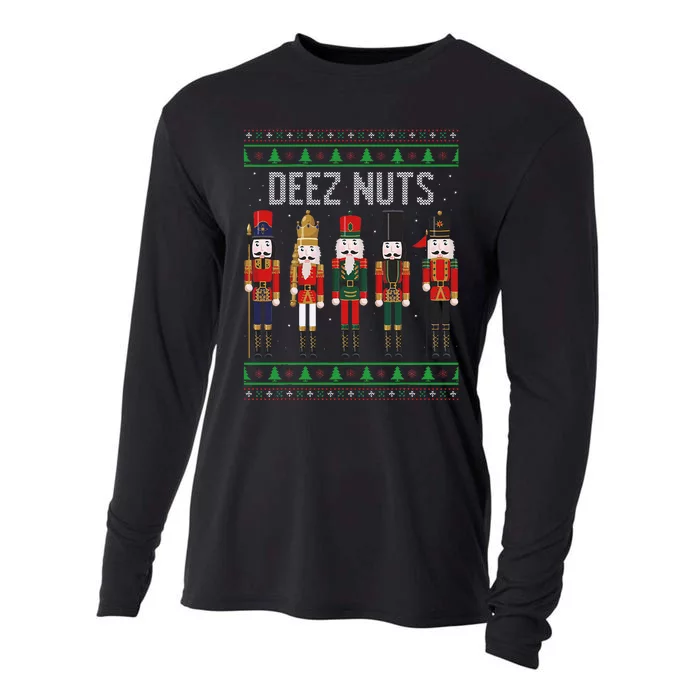 Deez Nuts Nutcracker Funny Ugly Christmas Sweater Meme Gift Cooling Performance Long Sleeve Crew