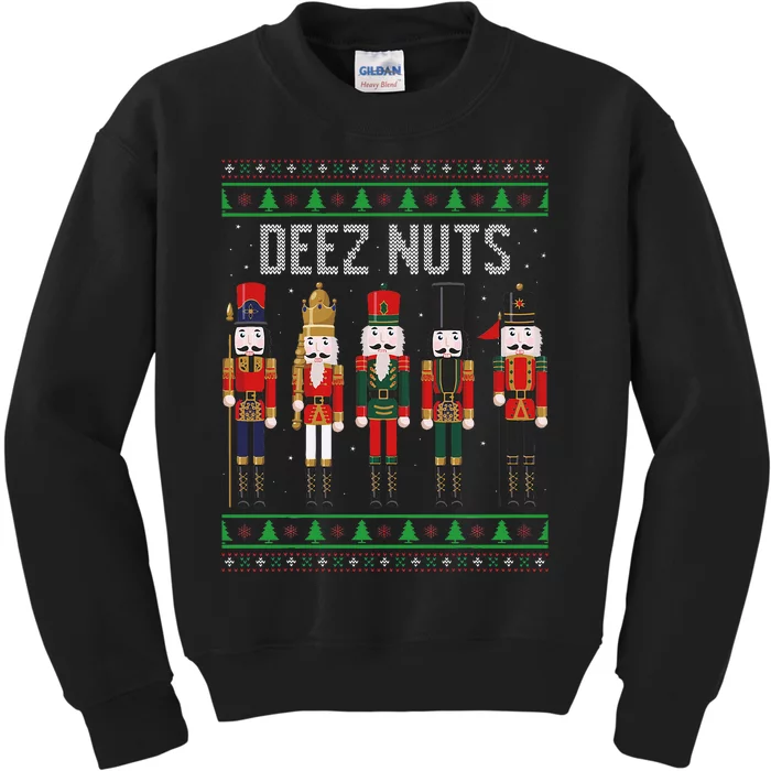 Deez Nuts Nutcracker Funny Ugly Christmas Sweater Meme Gift Kids Sweatshirt