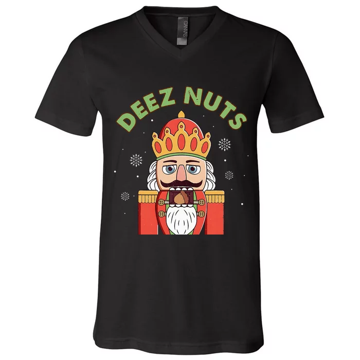 Deez Nuts Nutcracker Nut Funny Christmas Pjs V-Neck T-Shirt