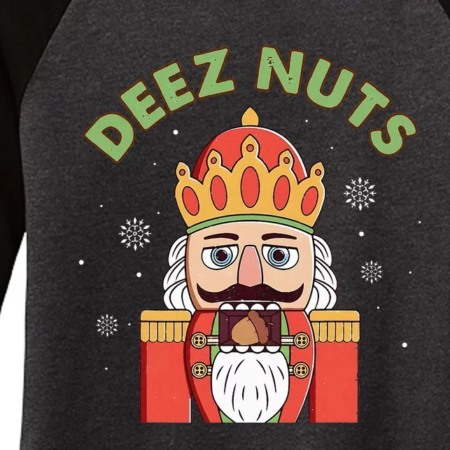 Deez Nuts Nutcracker Nut Funny Christmas Pjs Women's Tri-Blend 3/4-Sleeve Raglan Shirt