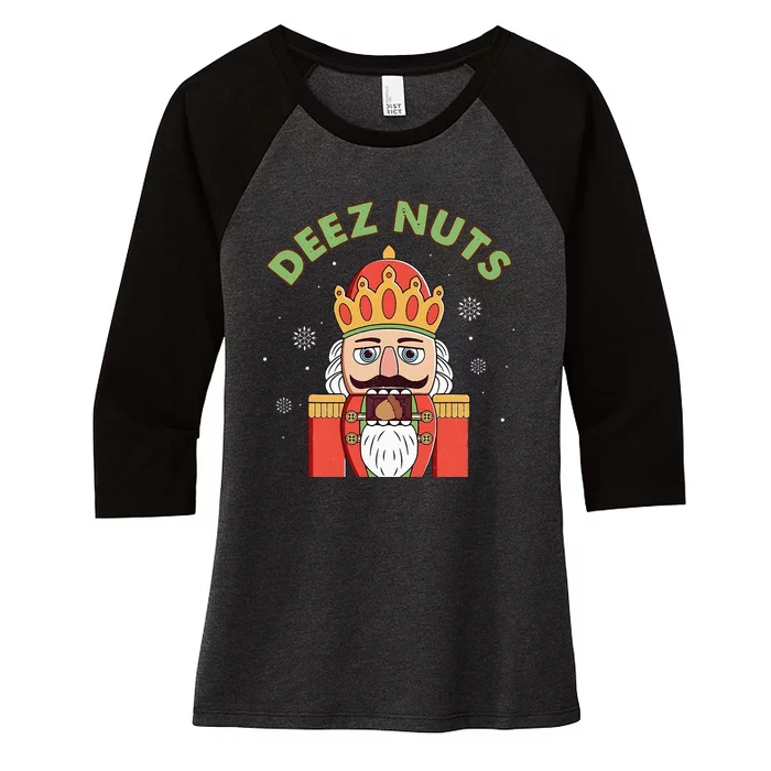 Deez Nuts Nutcracker Nut Funny Christmas Pjs Women's Tri-Blend 3/4-Sleeve Raglan Shirt