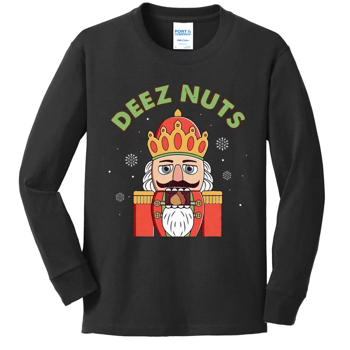 Deez Nuts Nutcracker Nut Funny Christmas Pjs Kids Long Sleeve Shirt