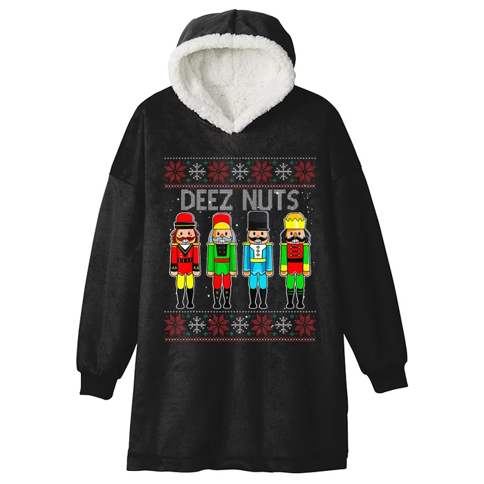 Deez Nuts Nutcracker Ugly Christmas Sweate Xmas Hooded Wearable Blanket