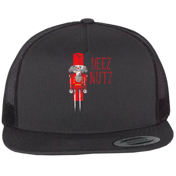 Deez Nutz Nutcracker Distressed Naughty Christmas Flat Bill Trucker Hat