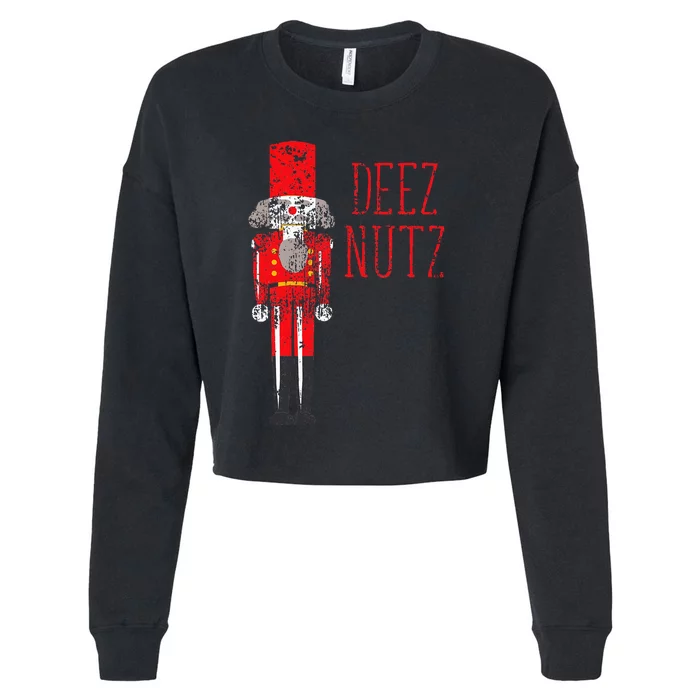 Deez Nutz Nutcracker Distressed Naughty Christmas Cropped Pullover Crew