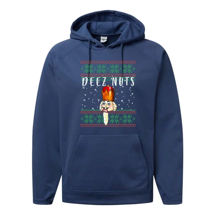 Deez Nuts Nutcracker Ugly Christmas Funny Meme Gift Performance Fleece Hoodie