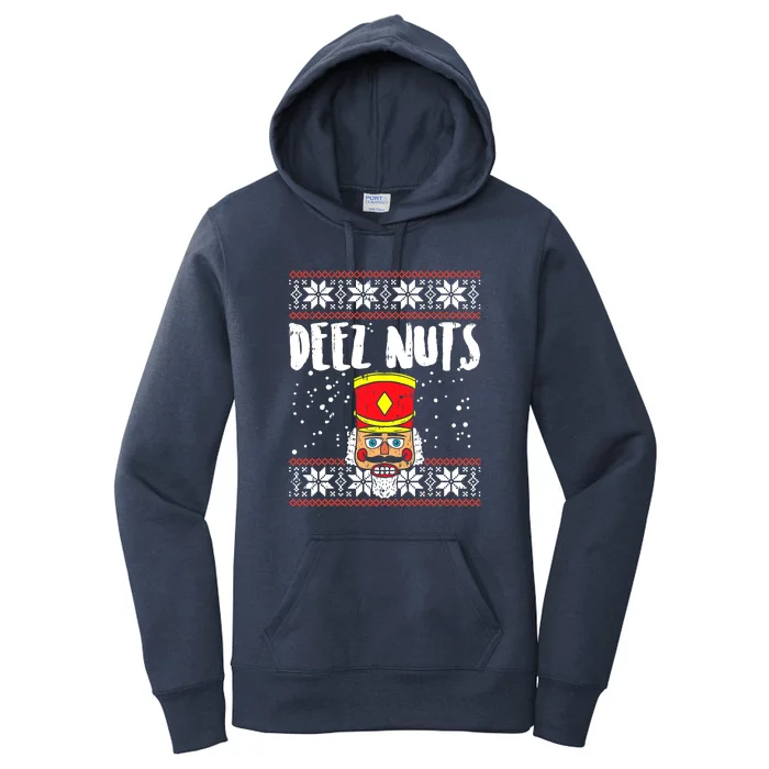 Deez Nuts Nutcracker Gifts Ugly Christmas Funny Xmas Women's Pullover Hoodie