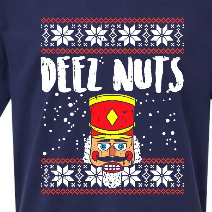 Deez Nuts Nutcracker Gifts Ugly Christmas Funny Xmas Sueded Cloud Jersey T-Shirt