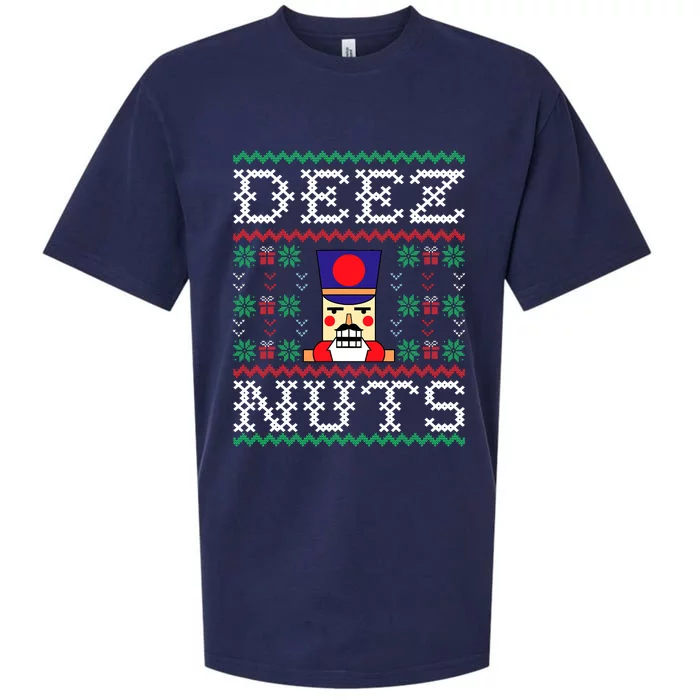 Deez Nuts Nutcracker Gifts Ugly Christmas Funny Xmas Sueded Cloud Jersey T-Shirt