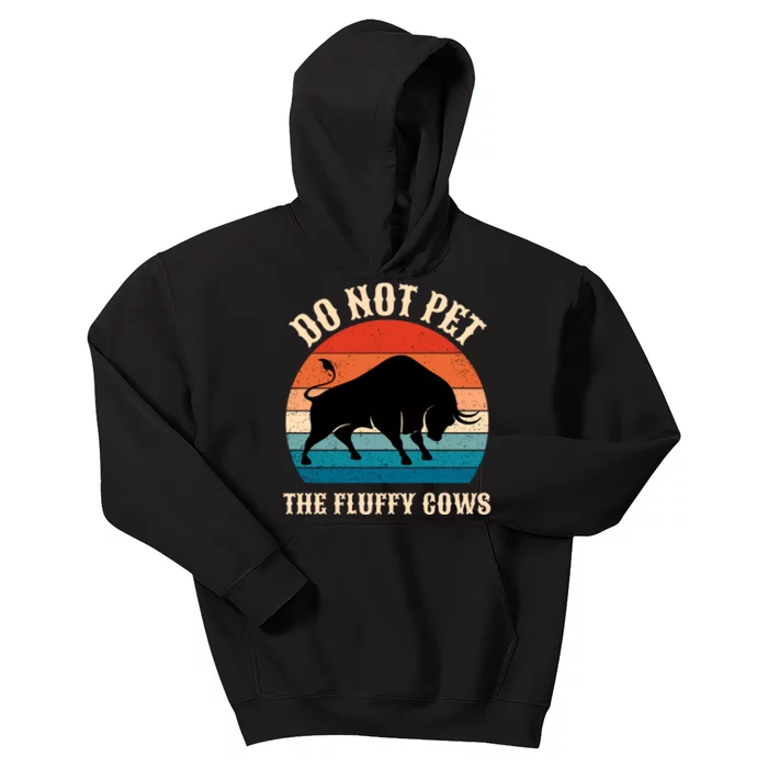 Do Not Pet The Fluffy Cows Retro Bison Buffalo Kids Hoodie