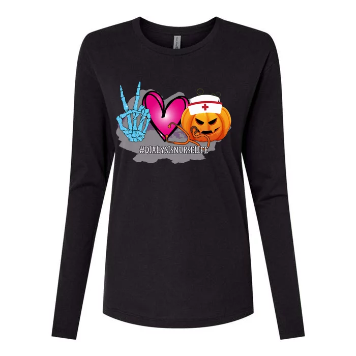 Dialysis Nurse Peace Love Pumpkin Funny Halloween Leopard Cool Gift Womens Cotton Relaxed Long Sleeve T-Shirt