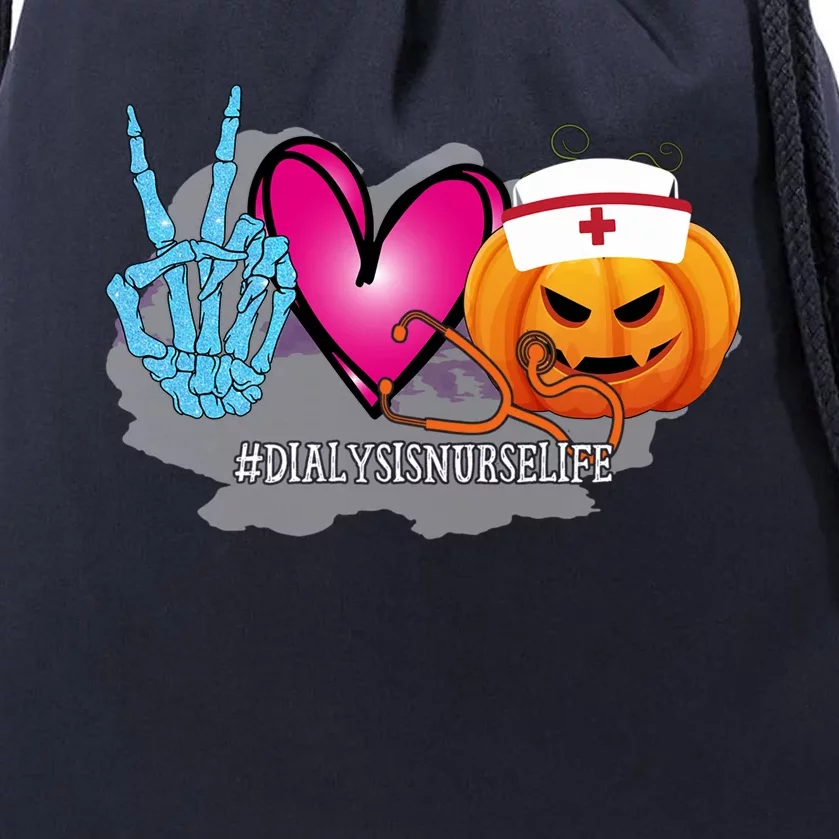 Dialysis Nurse Peace Love Pumpkin Funny Halloween Leopard Cool Gift Drawstring Bag