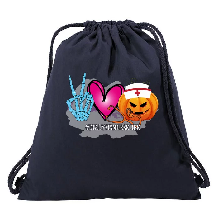 Dialysis Nurse Peace Love Pumpkin Funny Halloween Leopard Cool Gift Drawstring Bag