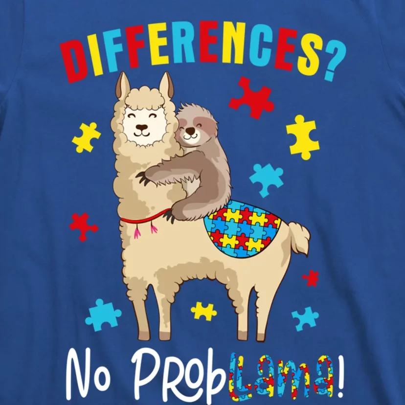 Different No Probgreat Giftllama Sloth Llama Puzzle Autism Awareness Gift T-Shirt