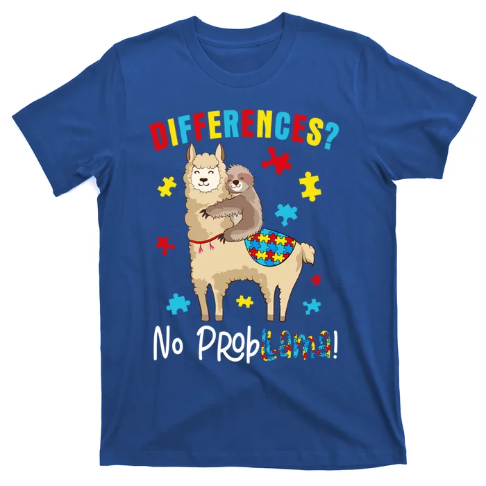 Different No Probgreat Giftllama Sloth Llama Puzzle Autism Awareness Gift T-Shirt