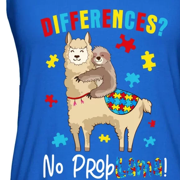 Different No Probgreat Giftllama Sloth Llama Puzzle Autism Awareness Gift Ladies Essential Flowy Tank