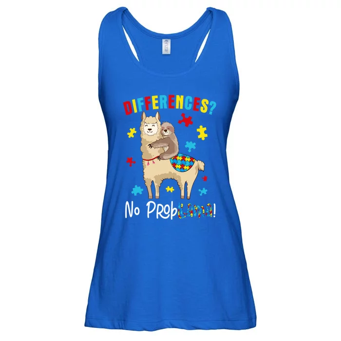 Different No Probgreat Giftllama Sloth Llama Puzzle Autism Awareness Gift Ladies Essential Flowy Tank