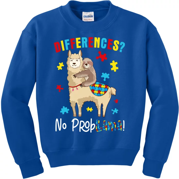 Different No Probgreat Giftllama Sloth Llama Puzzle Autism Awareness Gift Kids Sweatshirt