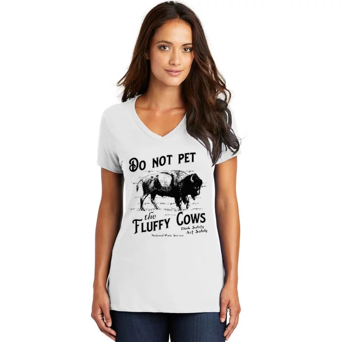 Do Not Pet The Fluffy Cows American Bison Vintage Women's V-Neck T-Shirt