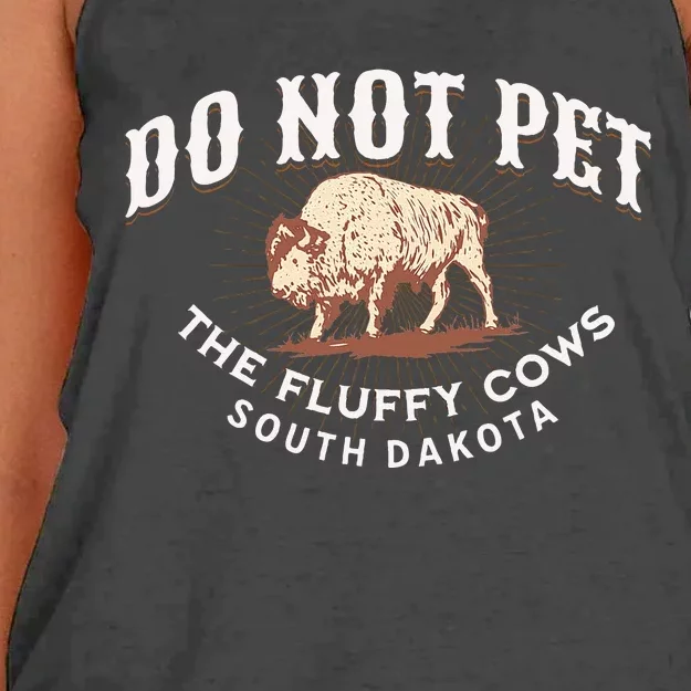 Do Not Pet The Fluffy Cows South Dakota Quote Funny Bison Women's Knotted Racerback Tank