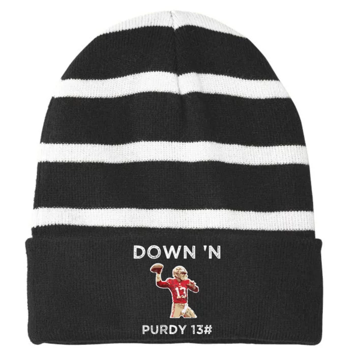 Down 'N Purdy 13 Brock Purdy American Football Quarterback Striped Beanie with Solid Band