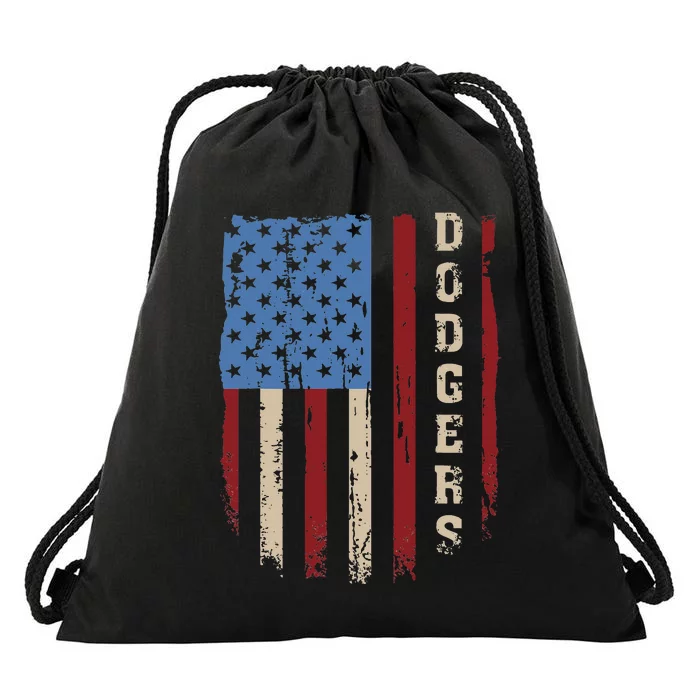 Dodgers Name Retro Vintage First Name Dodgers Lover Usa Flag Drawstring Bag