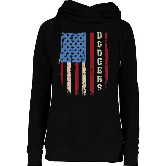 Dodgers Name Retro Vintage First Name Dodgers Lover Usa Flag Womens Funnel Neck Pullover Hood