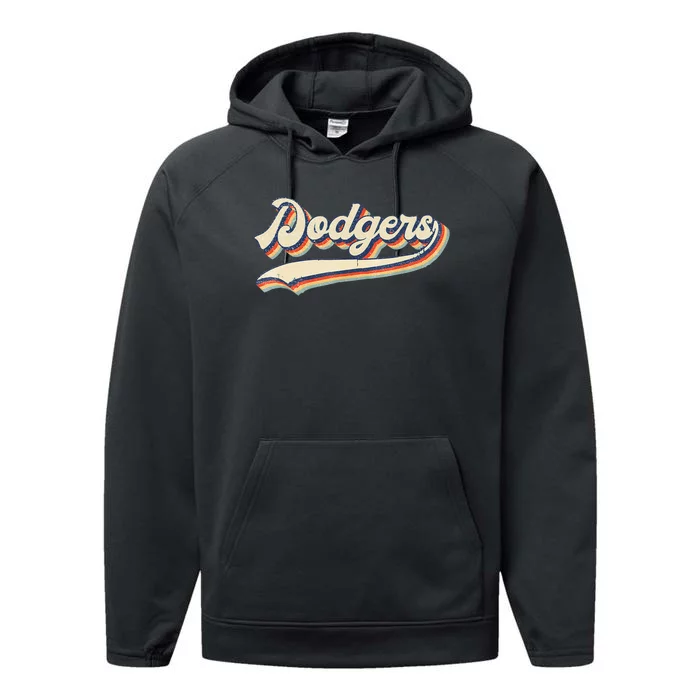 Dodgers Name Retro Vintage Gift Performance Fleece Hoodie