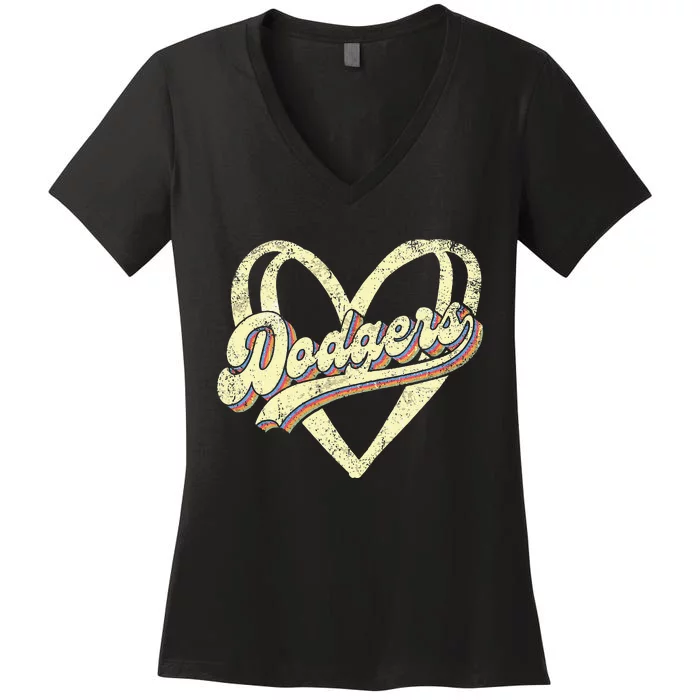 Dodgers Name Retro Vintage First Name Dodgers Lover Usa Flag Women's V-Neck T-Shirt