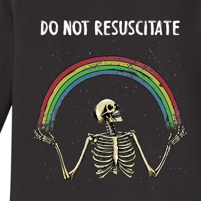 Do Not Resuscitate Creepy Skeleton Halloween Baby Long Sleeve Bodysuit