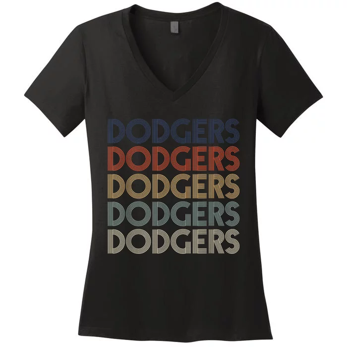 Dodgers Name Retro Vintage Apparel Gift Dodgers Lover Women's V-Neck T-Shirt