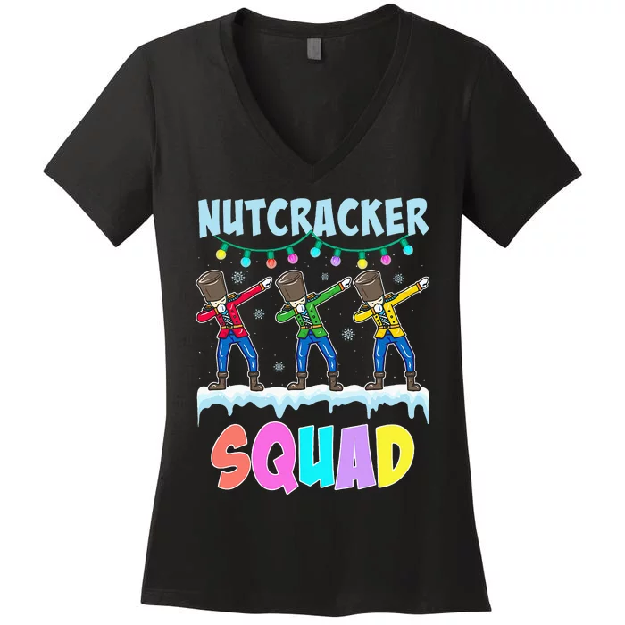 Dabbing Nutcracker Squad Christmas Ballet Pj Xmas Women's V-Neck T-Shirt