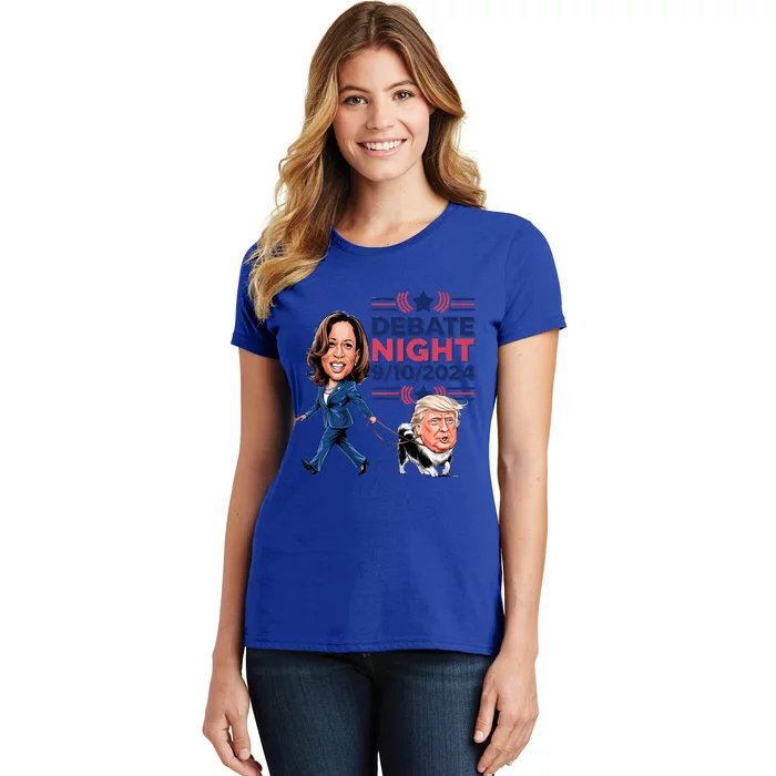 Debate Night Showdown Kamala Dog Walks Trump Women's T-Shirt