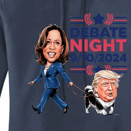 Debate Night Showdown Kamala Dog Walks Trump Women's Pullover Hoodie