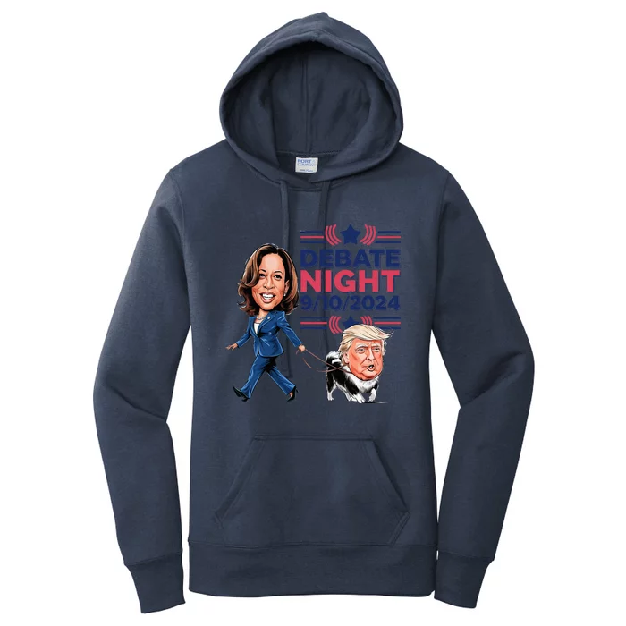 Debate Night Showdown Kamala Dog Walks Trump Women's Pullover Hoodie