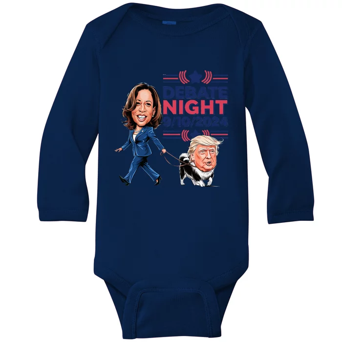 Debate Night Showdown Kamala Dog Walks Trump Baby Long Sleeve Bodysuit