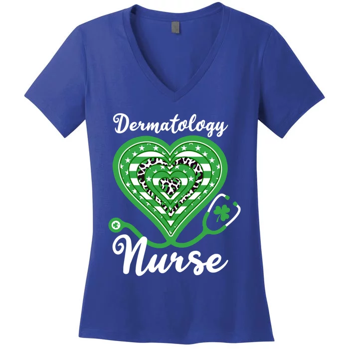 Dermatology Nurse Stethoscope Heart Us Flag Shamrock Leopard Gift Women's V-Neck T-Shirt