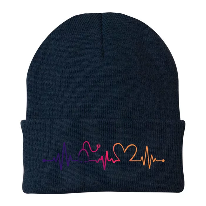 Distressed Nurse Stethoscope Heartbeat Graphic Stethoscope Gift Knit Cap Winter Beanie