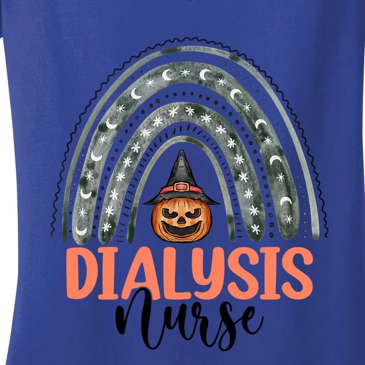 Dialysis Nurse Spooky Halloween Pumpkin Rainbow Nursing Meaningful Gift Women's V-Neck T-Shirt