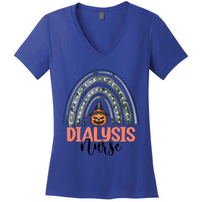 Dialysis Nurse Spooky Halloween Pumpkin Rainbow Nursing Meaningful Gift Women's V-Neck T-Shirt